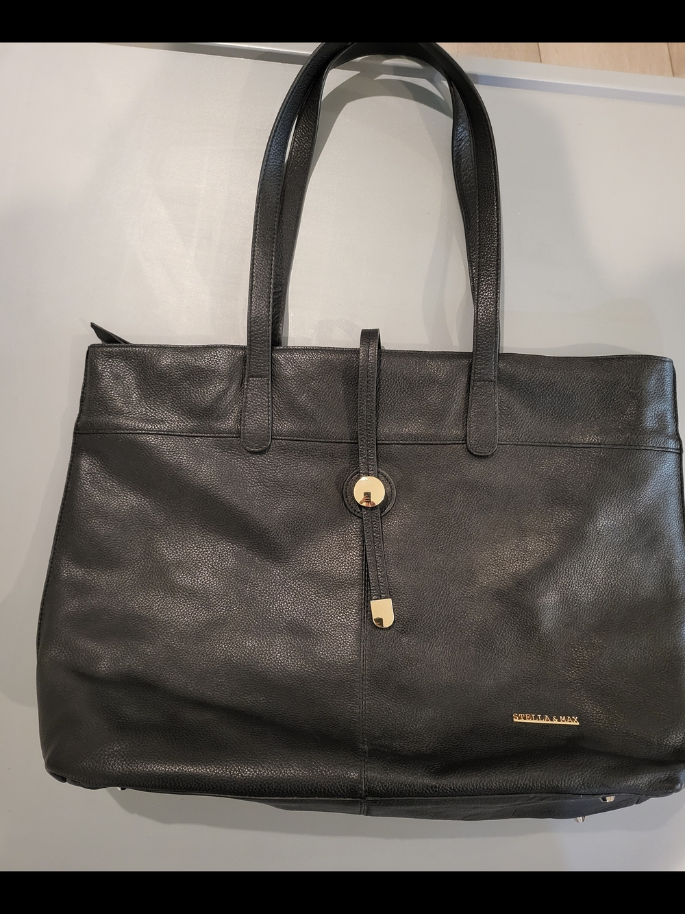 Stella & Max Black Leather Tote Bag